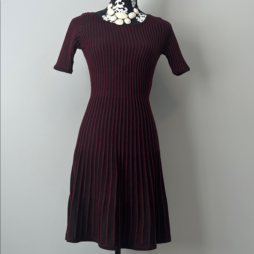 Marc New York Burgundy and Black Striped Midi Dress